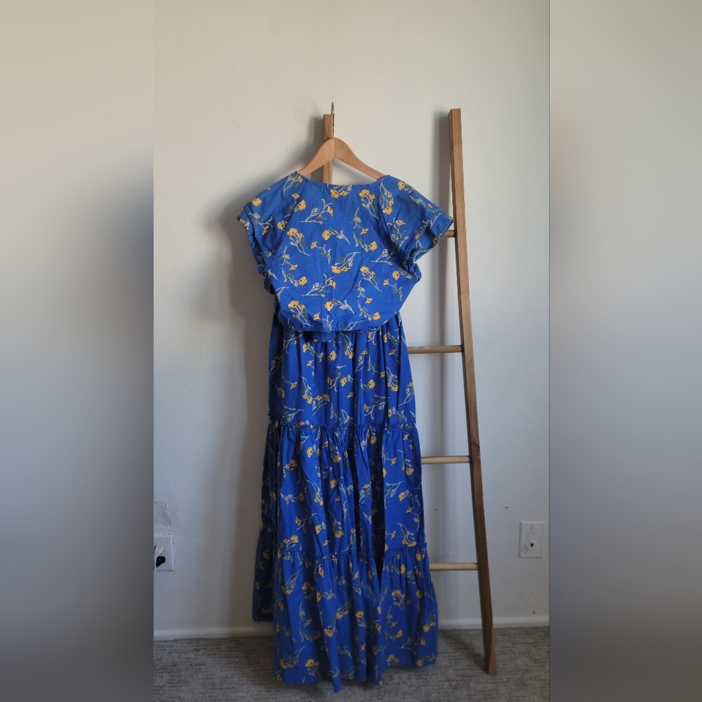 100 % COTTON made In INDIA Blue Floral Tiered Maxi Skirt - Picture 6 of 7